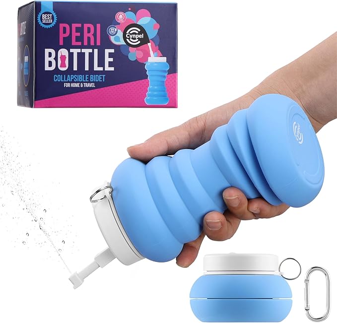 Cynpel Foldable Peri Bottle - Compact Leak-Proof Portable Travel Bidet Sprayer - Ideal for Postpartum Care Perineal Spray Wash & Personal Hygiene - Jet Spray Portable Bidet - Blue