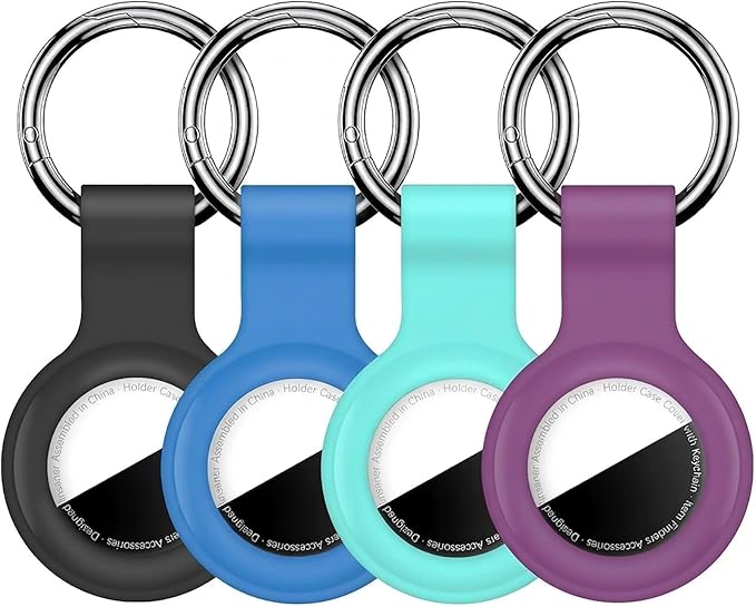 Linsaner [4 Pack] Holder for AirTag 2nd Gen (2026) & 1st Gen, Silicone Case Keychain Key Ring, Protective Cover for Apple for Air Tags, GPS Finder Accessories, Black/Sky Blue/Mint Green/Dark Purple