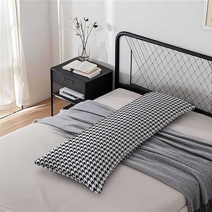 20"X54" Body Pillow Case Houndstooth, Black White Houndstooth Plaid Side Sleeper Body Pillow Covers Long Pillow Case Protector Accent Throw Pillow Cushion Cover for Couch Bed Sofa Car