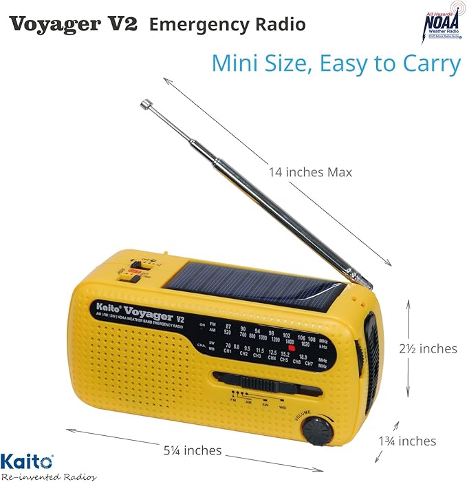 Kaito Best NOAA and SW Portable Solar/Hand Crank AM/FM, Shortwave & NOAA Weather Emergency Radio with USB Cell Phone Charger & LED Flashlight (Yellow)