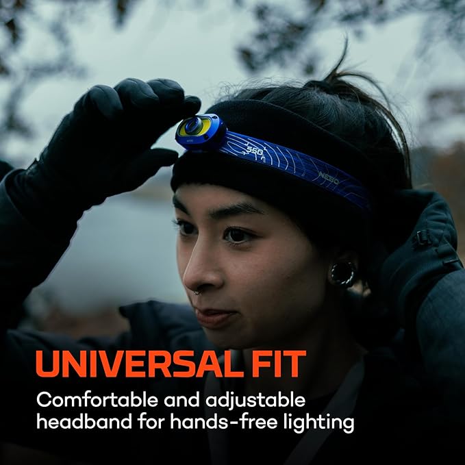 NEBO MYCRO 550+ Rechargeable Headlamp | 550 Lumens, 7 Light Modes, Water Resistant, Detachable Hat Clip, Super Bright Head Lamp for Camping & Hiking, Includes USB Charging Cable – Blue