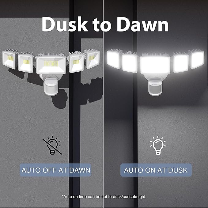 Onforu 150W 15000LM LED Security Lights Motion Sensor Outdoor, Dusk to Dawn Flood Lighting, 5 Heads 360° Wide Angle Illumination, 6500K IP65 Waterproof Hardwired Floodlight Motion Detection (White)