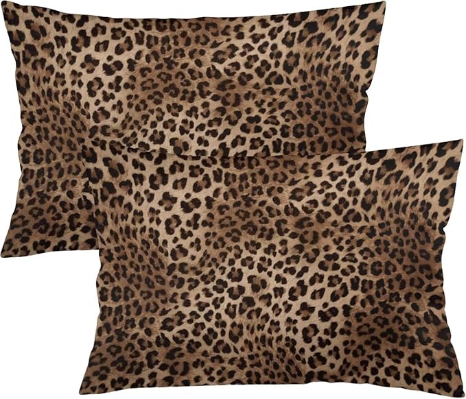 Brown Leopard Throw Pillow Covers Set of 2 Queen Size Black Cheetah Skin Wild Animal Print Pillow Cushion Cases Standard Pillow Cases Decorative Pillowcase 20X30 Inch for Sofa Bed