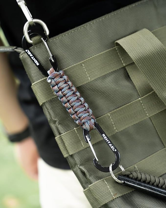 Paracord Braided Carabiner Keychain Lanyard Strap, Hanger Stroller Hook w/2 Carabiner Clips for Water Bottle Backpack