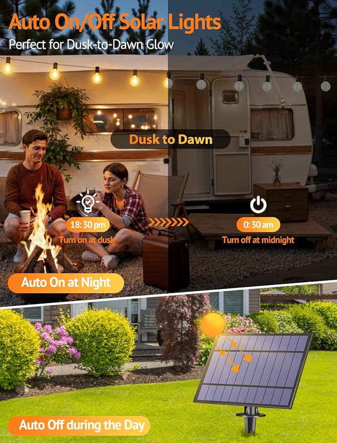 Larkvue 25FT Solar String Lights Outdoor with Remote, Waterproof Dimmable 3 Modes Patio Lights with 10+1 LED Shatterproof G40 Bulbs for Backyard-Black
