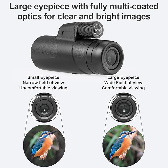 12x42 Monocular Telescope for Adults, High Powered HD Compact Monoculars Portable Handheld Telescope with BAK4 Prism & FMC Lens for Bird Watching Hiking Hunting Camping