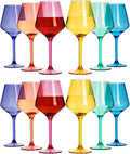 European Style Plastic Crystal Unbreakable Stemmed Wine Glasses | Set of 12 | Acrylic Glasses Tritan Bright Colors Shatterproof BPA-free, Outdoor, Pool, Indoor, Hand Wash 17oz Gift, Everyday & Holiday