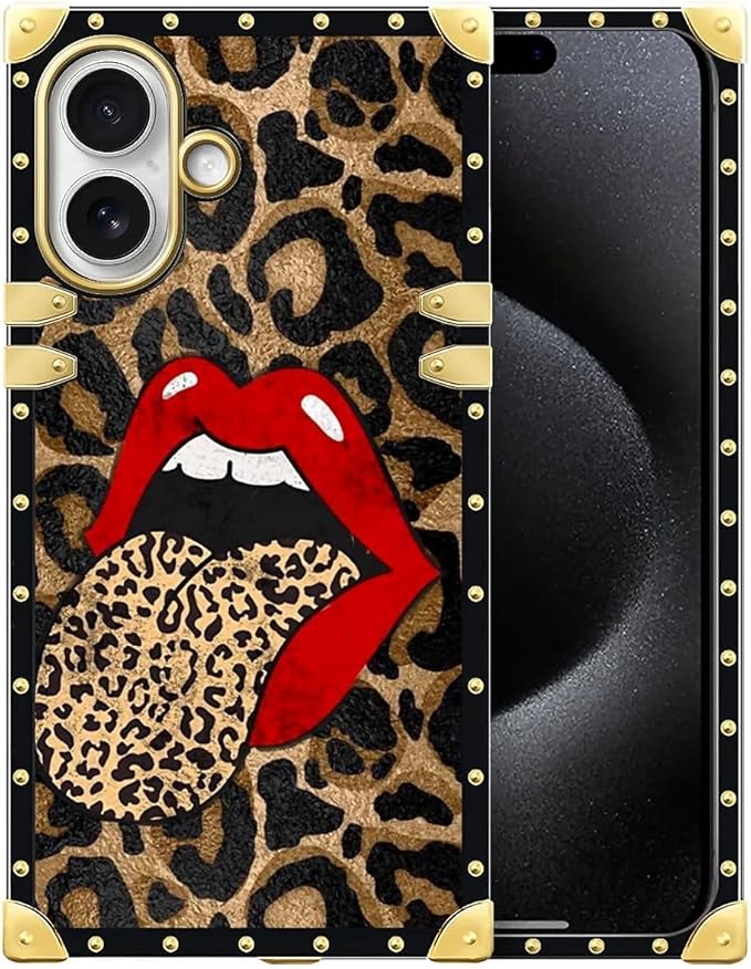 for iPhone 17 Case Luxury Golden Decoration for Girl Women Soft TPU Shockproof Protective Hard PC Back for iPhone 17 Crazy Pattern Brown Leopard Print Mouth