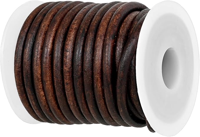 GENIQUE Real/Genuine Round Leather String Cord for Necklace, Bracelets, Jewellery, Braiding (4mm, Antique Brown Distressed)
