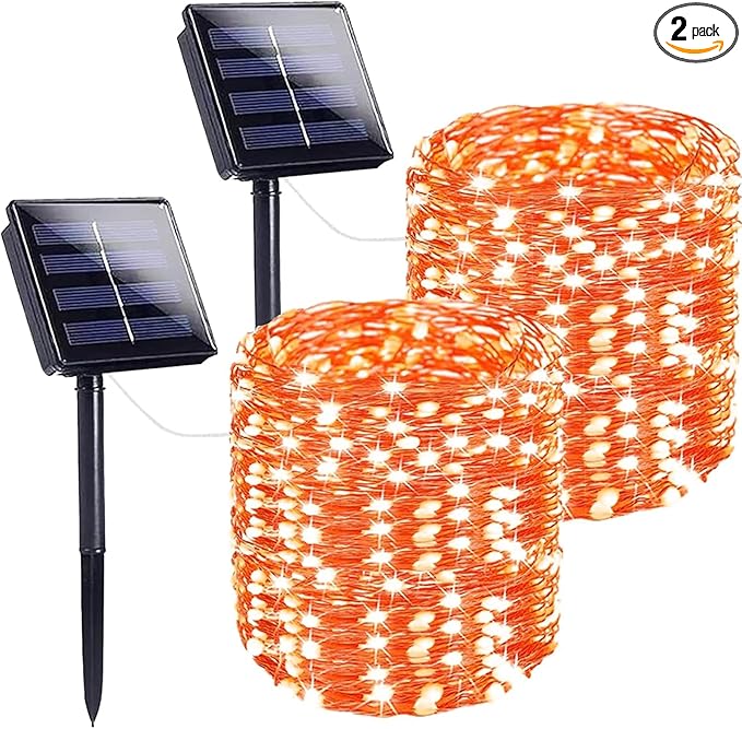 Extra-Long 144FT Solar String Lights for Outside, 2 Pack 400LED Solar Fairy Lights Outdoor Waterproof, Copper Wire with 8 Modes Solar Twinkle Lights for Tree Garden Party Xmas Wedding Decor (Orange)
