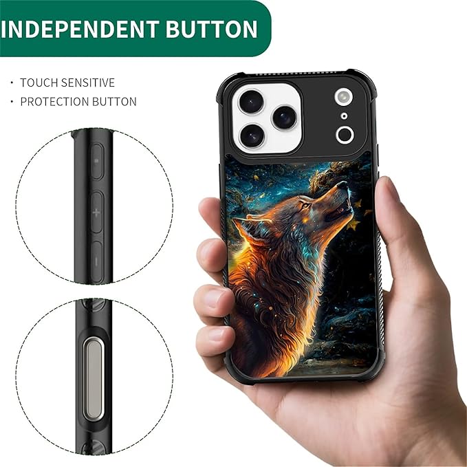for iPhone 17 Pro Max Case,for MagSafe Graphic Design for Girl Boy Soft Silicone Hard Acrylic Shock Protection Designed for iPhone 17 Pro Max Star Cave Hungry Wolf Pattern