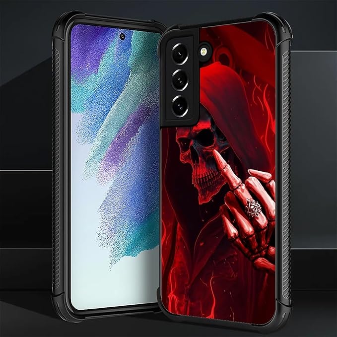 for Samsung Galaxy S21 Plus Case, Gestures Funny Skull Pattern Graphic Design Girl Boy Soft Silicone Hard Acrylic Shock Protection for Samsung Galaxy S21 Plus
