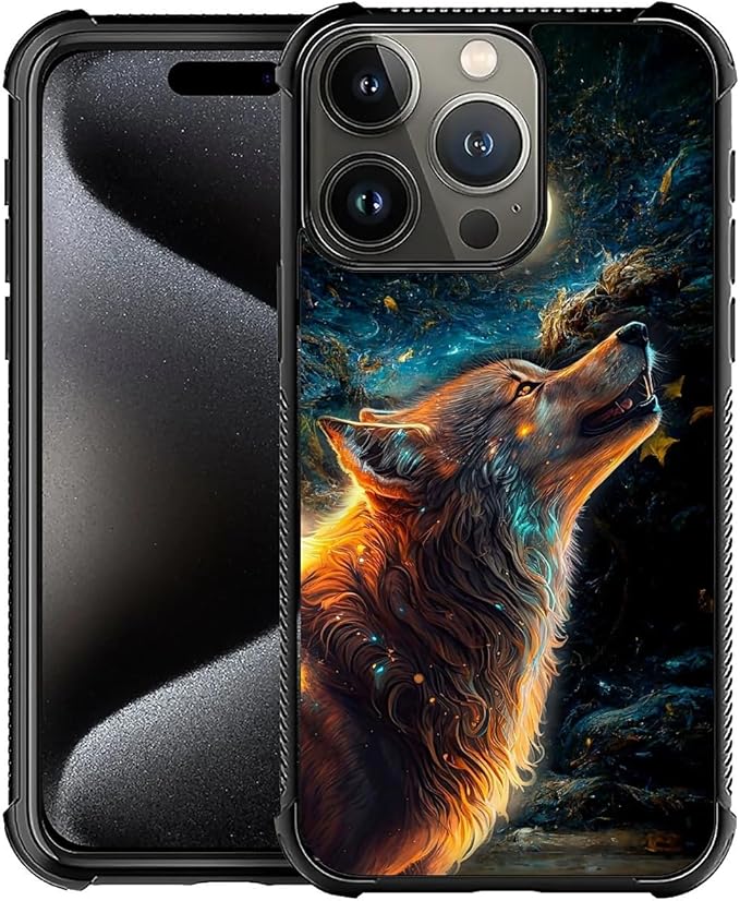 for iPhone 16 Pro Case, Star Cave Hungry Wolf Pattern Graphic Design Girl Boy Soft Silicone Hard Acrylic Shock Protection for iPhone 16 Pro