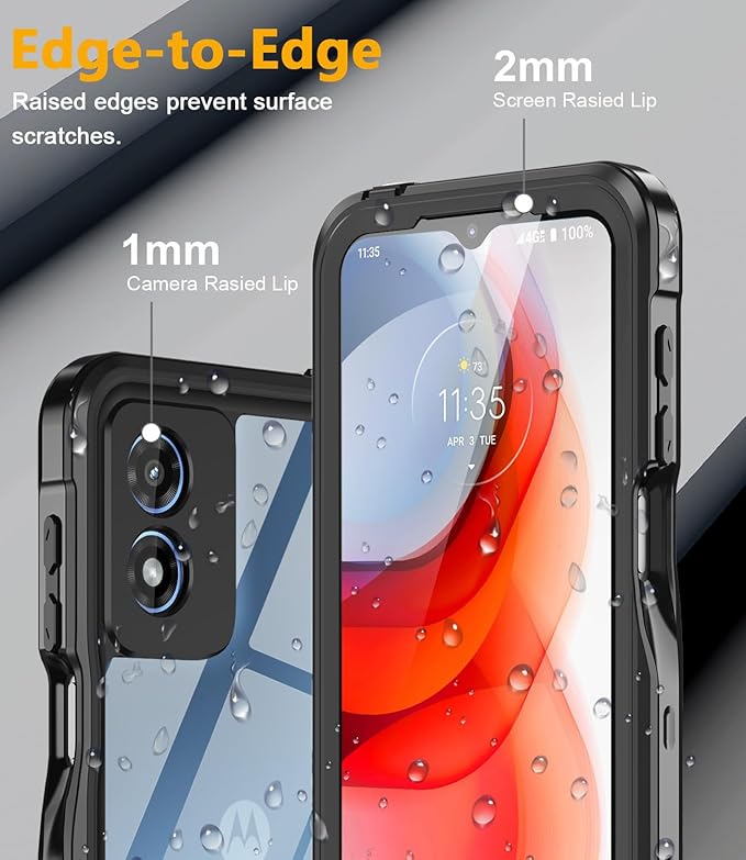 for Motorola Moto G Play 2024 Phone Case Waterproof with Built-in Screen Protector, Full Body Underwater Dustproof Shockproof Rugged Protective Cover for Motorola G Play 2024 Black