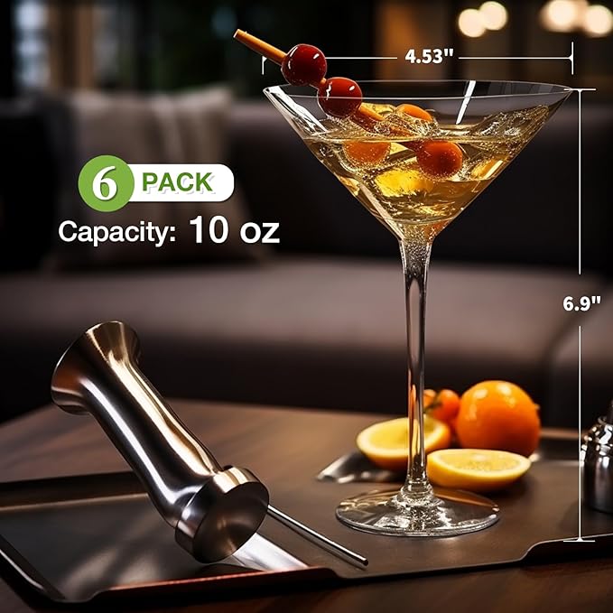 Unbreakable Martini Glasses Set of 6, 10 oz Plastic Martini Cocktail Glasses with Stem, Reusable Cocktail Glasses for Bar, Margarita, Whiskey, Gin, Tequila, BPA-Free, Top Rack Dishwasher-Safe, Clear