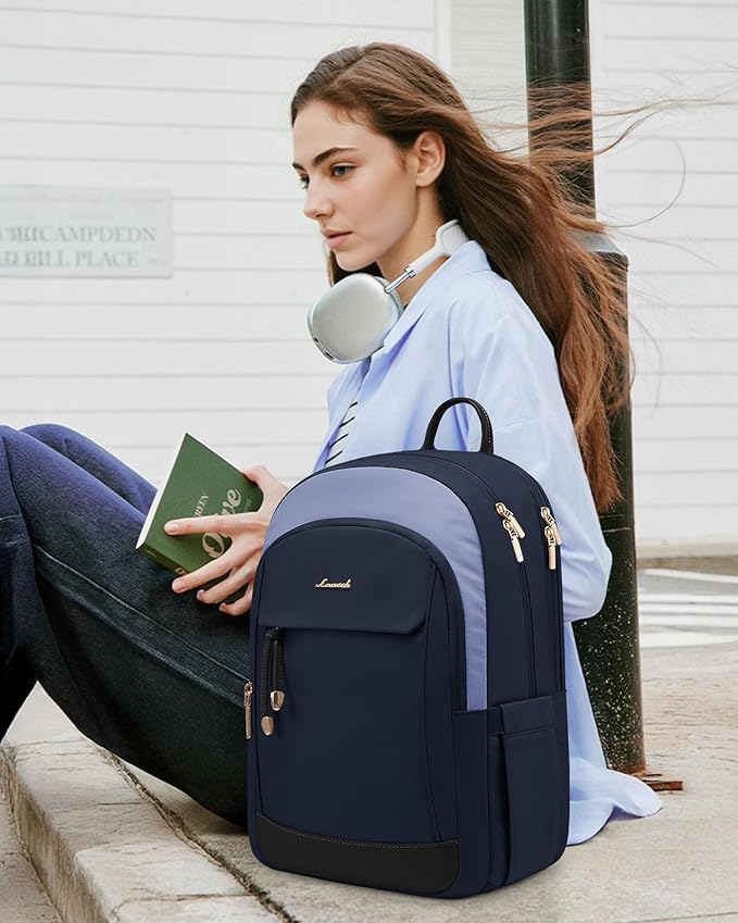 LOVEVOOK Backpack for Women, 15.6 Inch Laptop Backpacks for Work College Travel, Large Capacity Water-Repellent Anti Theft Computer Bags with Laptop Compartment College Essentials, navy blue