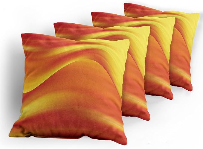 Ambesonne Orange Decorative Throw Pillow Case Pack of 4, Digital Waves with Different Tones Motion Effect Smooth Hot Lines Art Print, Cushion Cover for Couch Living Room Car, 20", Burnt Orange Yellow