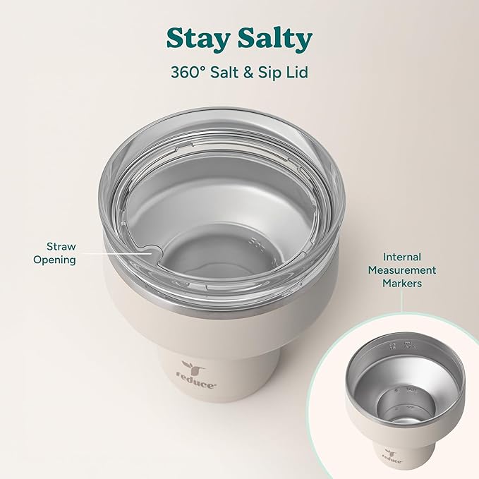 REDUCE Saltini 16 oz Cocktail Tumbler - Insulated Margarita Tumbler with Lid - Keeps Drinks Cold for 10 Hours - 360 Sippable Martini Glass Alternative - Shatterproof, Perfect for Parties - Unbleached