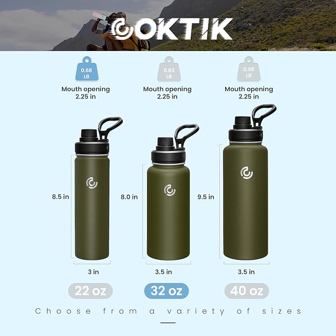 Sports Water Bottle 32oz, Insulated Water Bottle with Handle,Stainless Steel,Simple Modern,Suitable for Travel, School, Boy, Girl(Army Green)
