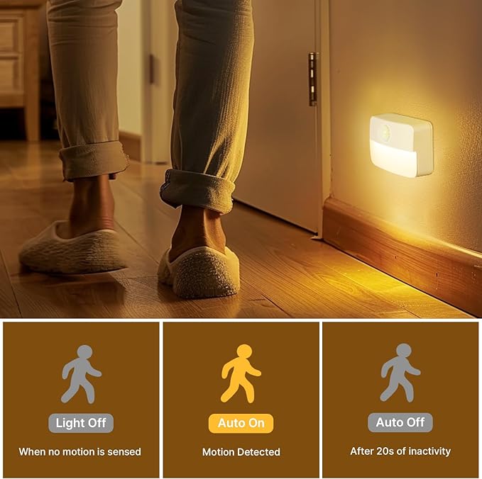 Guankai 16 Pack Motion Sensor Stair Light for Indoor, Battery Operated Closet Lights, Stick on Anywhere Hallway Lamp, Portable Led Night Lamps for Bedroom Under Cabinet Kitchen