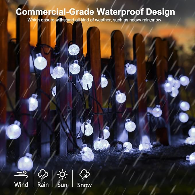Joomer Solar String Lights Outdoor, 65FT 100LED Globe String Lights 8 Lighting Modes, Waterproof Solar Powered Patio Light for Garden Yard Porch Wedding Party Outdoor Decor (White)