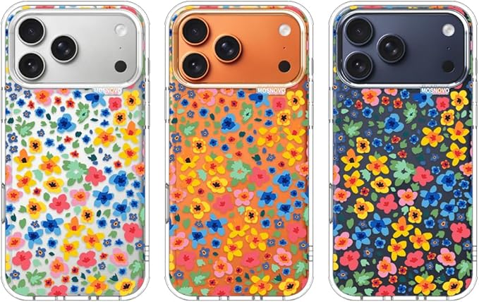 MOSNOVO for iPhone 17 Pro Max Case | Military Grade 6.6ft Drop Tested | Camera Control | Clear with Little Flowers Design