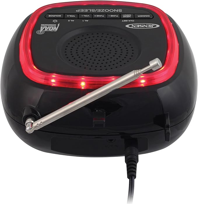 Jensen JEP-725 Digital AM/FM Weather Band Alarm Clock Radio with NOAA Weather Alert and Top Mounted Red LED Alert Indicator Ring