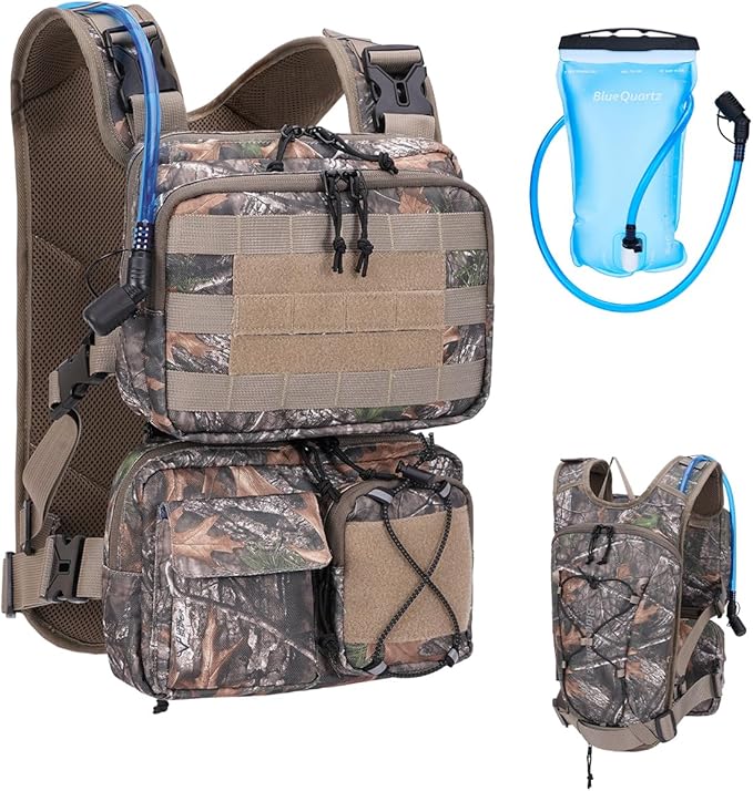 Blue Quartz 3-in-1 Running Vest with 2L Water Bladder, Lightweight Tactical Hydration Backpack with Detachable Waist Pack, Reflective Chest Pack for Hiking Running Cycling Race for Women Men