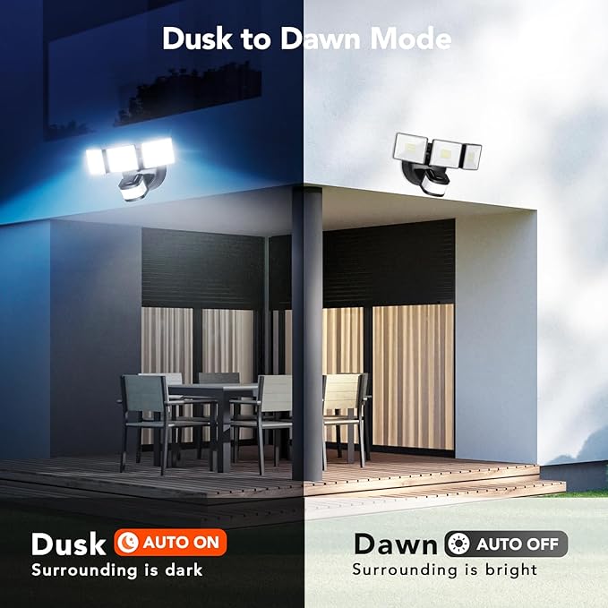 OREiN 2 Pack Motion Sensor Outdoor Flood Light, 30W 4500LM LED Security Light with 180° 40FT Detection, Dusk to Dawn/Auto/Test Modes, IP65 Waterproof Hardwired Floodlight for Yard, Garage, Driveway