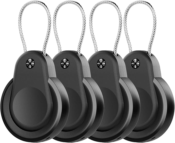 Waterproof for AirTag Holder 1st/2nd 4 Pack Lock Case Keychain for Apple AirTags for Air Tag Keyring with Wire Cable Durable Lightweight for AirTag Cover Keys Kids Luggage Backpacks Pet Collar Black