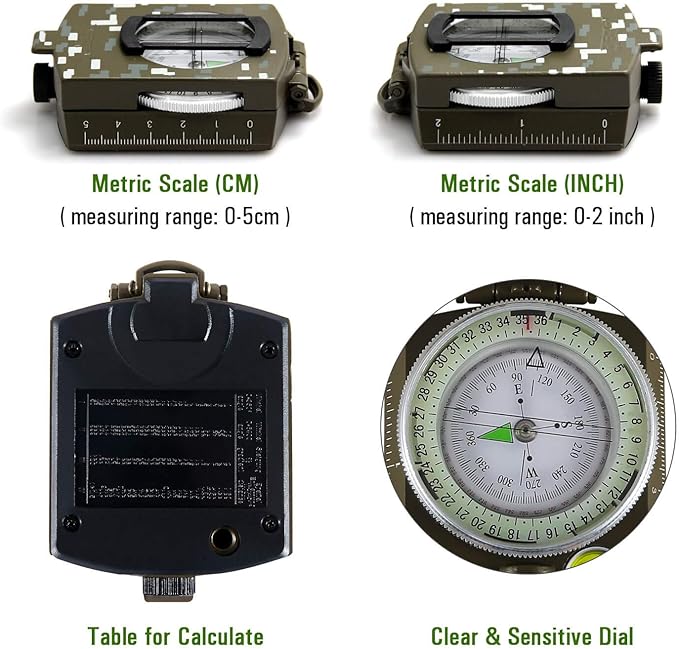 Eyeskey Multifunctional Tactical Survival Military Compass with Lanyard & Pouch | Waterproof & Impact Resistant | Lensatic Sighting Compass for Hiking