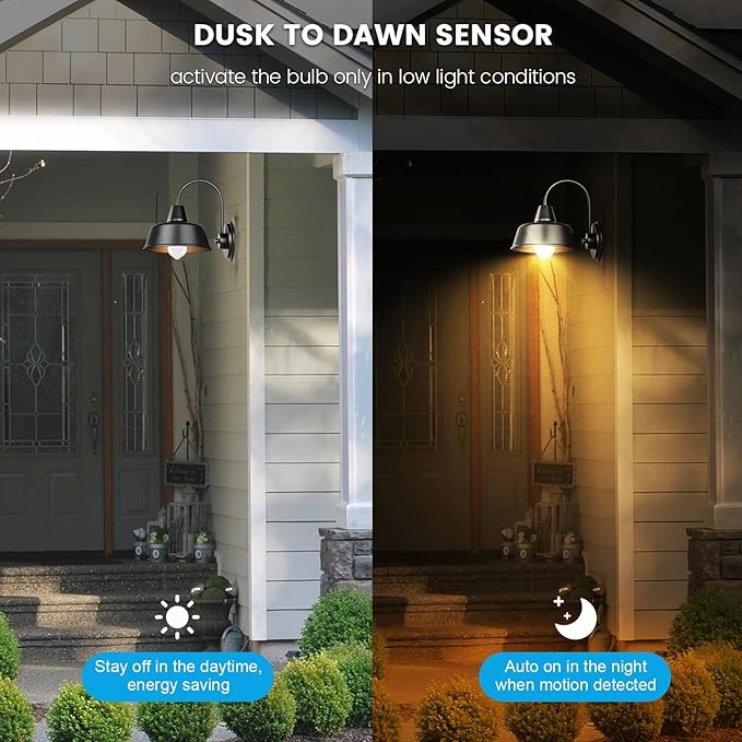Motion Sensor Light Bulbs Dusk to Dawn 13W 100W Equivalent 1100lm Movement Activated Security LED Light Bulb 2700K Warm White, Auto On Off for Porch Garage Basement Hallway Closet, 4 Pack