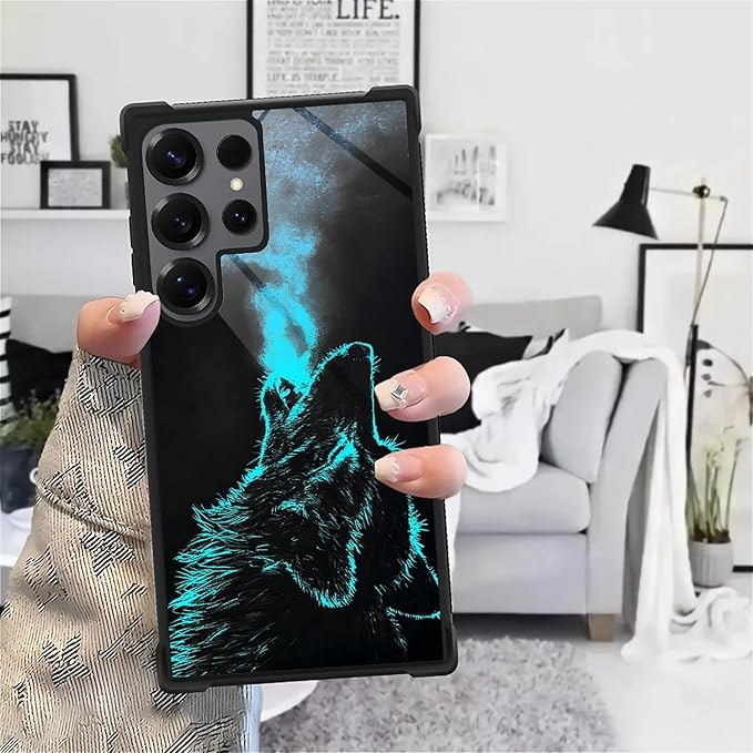 for Samsung Galaxy S25 Ultra Case,Graphic Design for Girl Boy Soft Silicone Hard Acrylic Shock Protection Designed for Samsung Galaxy S25 Ultra Blue Breathing Wolf Pattern
