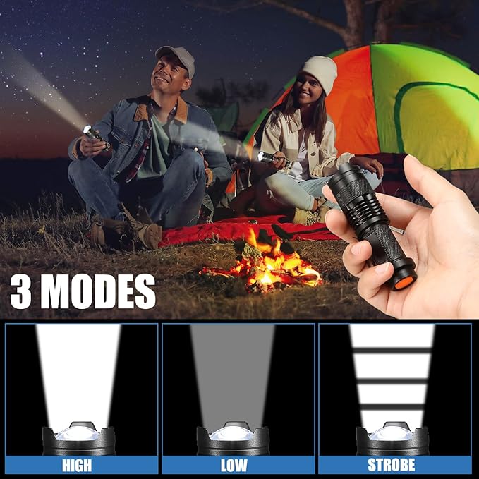 Fumete 20 Pieces LED Flashlight Mini 3 Mode Tactical Torch Small Water Resistant Pocket Flash Light Adjustable Focus Light Pen for Men, Father, Indoor Outdoor Hiking(Black)