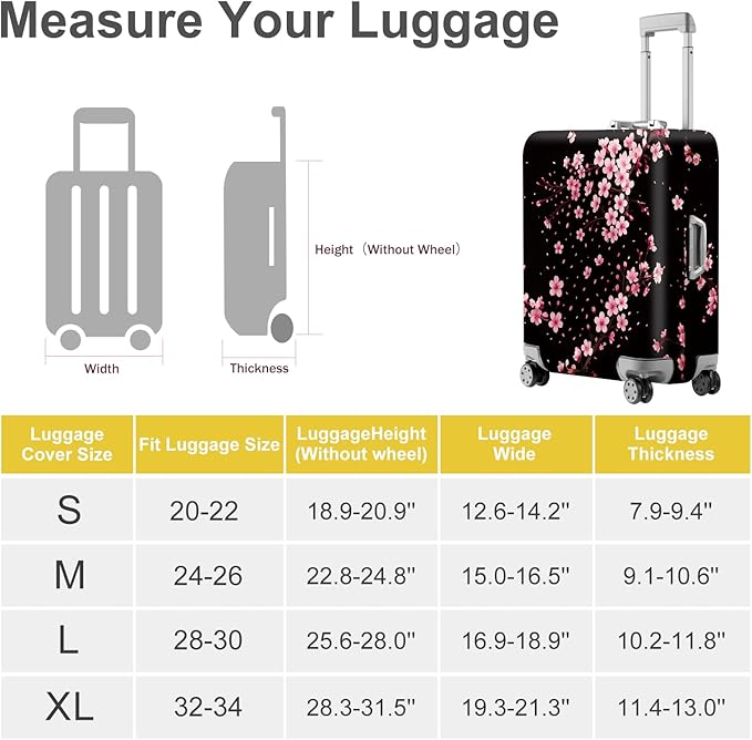 ANNA QUEEN Cherry Blossom Luggage Cover, Elegant Pink Sakura Design Suitcase Protector, Stretchable Washable Travel Sleeve for 32-34 Inch Luggage