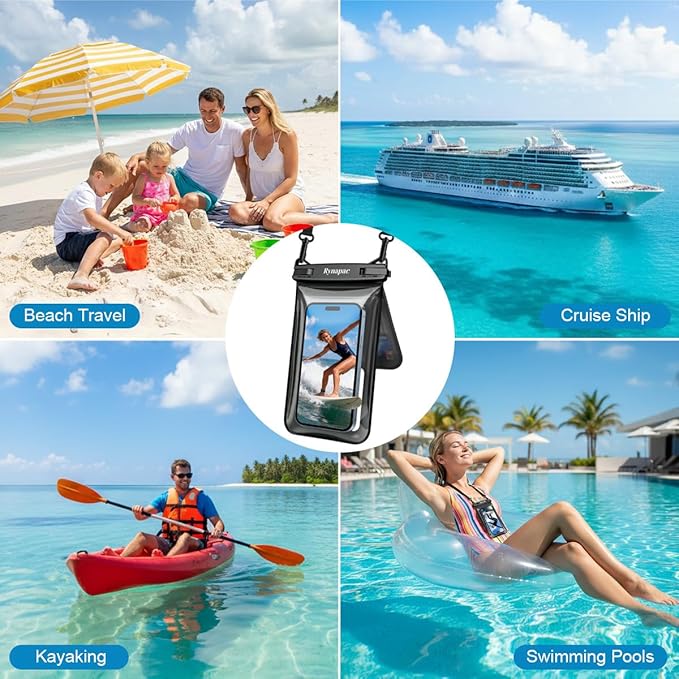 Rynapac IPX8 Waterproof Phone Pouch Floating, [Up to 8.5''] Double Space Waterproof Phone Case with Adjustable Lanyard for iPhone 17 16 15 Pro Max, Cell Phone Dry Bag for Beach Cruise Ship Essentials