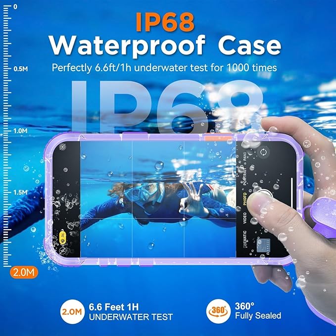 WIFORT for iPhone 17 Waterproof Case, [Fit for Magsafe] with Sapphire Lens & Screen Protector, IP68 Full Body 15FT Military Shockproof, Magnetic Frosted Phone Cover with Lanyard, 6.3" Purple