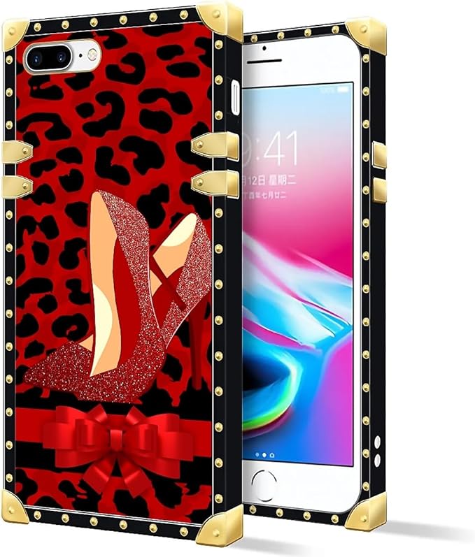 Compatible with iPhone 8 7 SE Case, Elegant High Heels Luxury Golden Decoration for Girl Women Soft TPU Shockproof Protective Hard PC Back for iPhone 8 7 SE