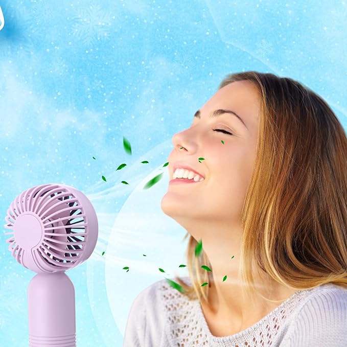 Rossesay 1 Pcs Mini Portable Fan Bulk Cute Handheld Lightweight Small Little Personal Hand Eyelash Fan 3 Speeds USB Rechargeable for Women Men Indoor Outdoor Makeup Travel (Purple)