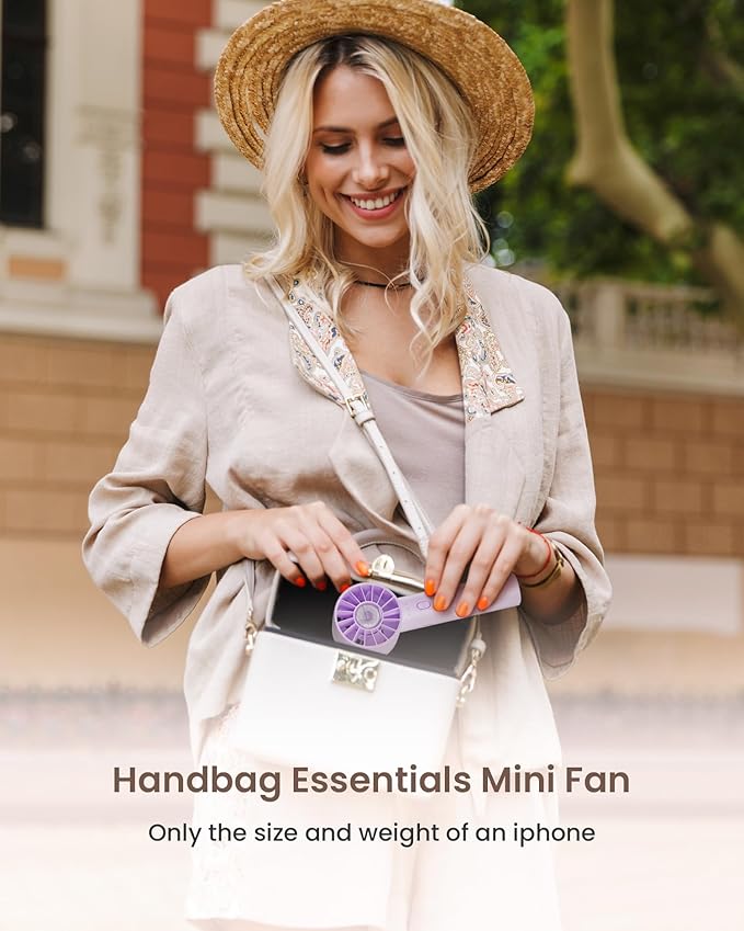 Portable Mini Handheld Turbo Fan, 4 Speed High Velocity Personal Cooling Device [Max 16H], Rechargeable Purse Travel Essential for Vacation/Beach/Trip - Purple