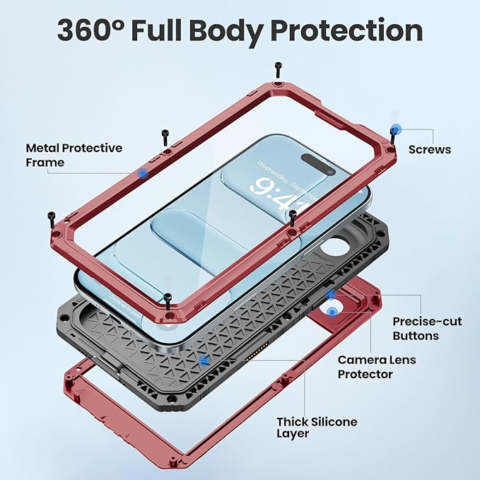 Mitywah Waterproof Case for iPhone Air, Military Grade Rugged Metal Case with Built-in Screen Protector, Heavy Duty Full Body Shockproof Protective Cover for 17 Air 6.5 inch, Red