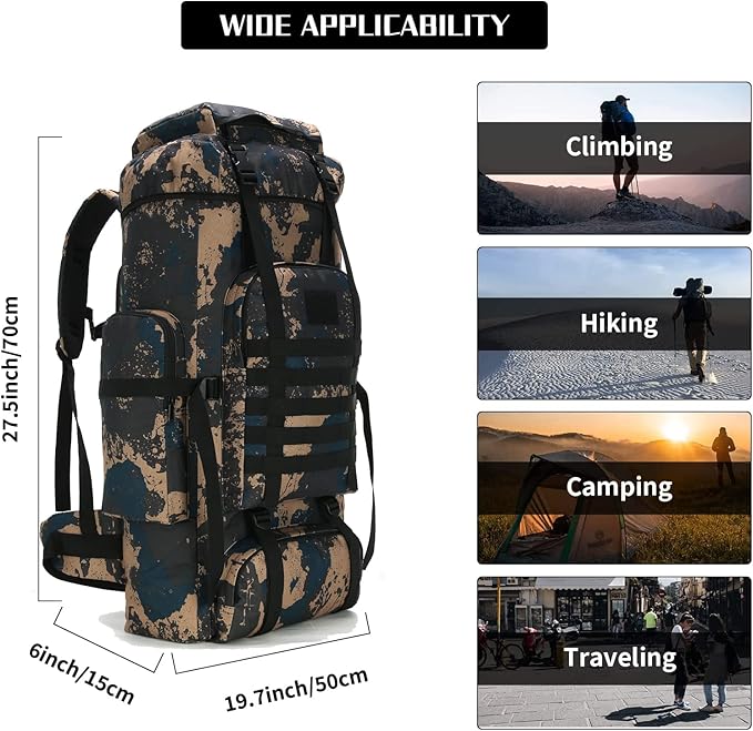 Hiking Backpack for Men 70L/100L Camping Backpack Military Rucksack Molle 3 Days Assault Pack for Climbing | Camping Backpack, 3 Days Assault Pack, for Climbing