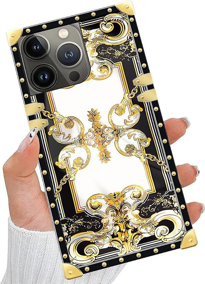 Compatible with iPhone 15 Pro Max Case, Gold Grain Flowers Luxury Golden Decoration for Girl Women Soft TPU Shockproof Protective Hard PC Back for iPhone 15 Pro Max