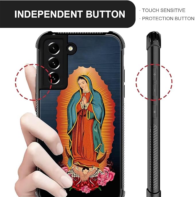 for Samsung Galaxy S21 Case, Red Virgen Guadalupe Pattern Graphic Design Girl Boy Soft Silicone Hard Acrylic Shock Protection for Samsung Galaxy S21