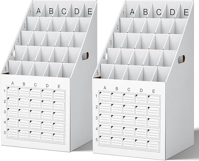Menkxi 2 Pack 25 Slot Roll File Holder Vertical Blueprint Storage Organizer Corrugated Cardboard Roll File Cabinet Box with Labeling Grid for Office School Poster Map Gift Wrap Architectural Home