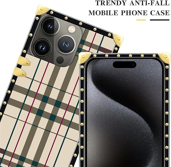 Compatible with iPhone 16 Pro Max Case, Black Red Beige Stripes Luxury Golden Decoration for Girl Women Soft TPU Shockproof Protective Hard PC Back
