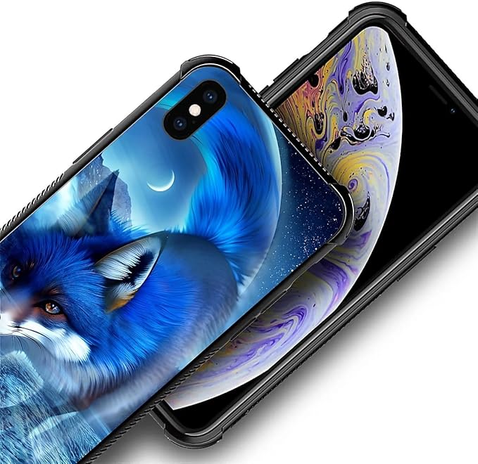 for iPhone Xs Max Case, Snowy Mountain Fox Lake Pattern Graphic Design Girl Boy Soft Silicone Hard Acrylic Shock Protection for iPhone Xs Max