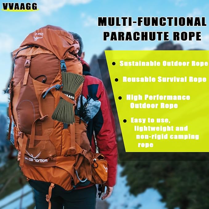 VVAAGG 1000 Paracord Rope 200FT, 4mm Utility Parachute Cord 12 Strand Nylon Rope for Camping, Tent, Clothsline, Outdoor Hiking, Fishing (Army Green, 200FT)
