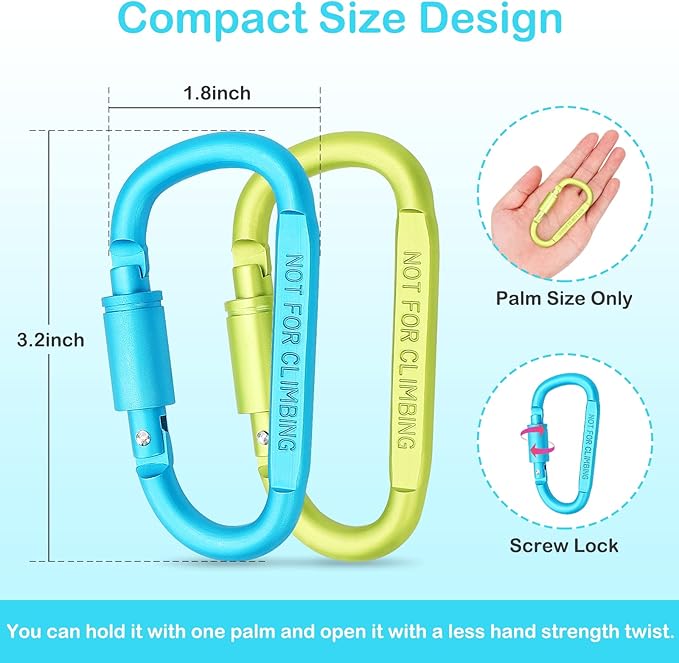 Craebuer 4 Pack Carabiner Clip, 3 inch Aluminum D-Ring Shape Locking Carabiners, Snap Hook Sport Accessories for Outdoor Camping Hiking