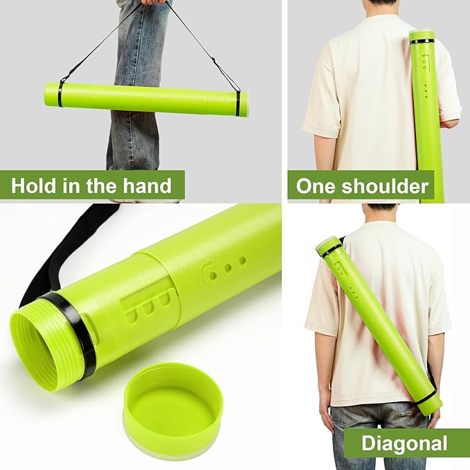 DEWEL Poster Tube, Waterproof Poster Holder Plastic Expandable Poster/Art/Document Storage Tube 24.5" to 40", Adjustable Poster Storage Blueprint Holder with Carrying Strap (Light Green-Large Size)